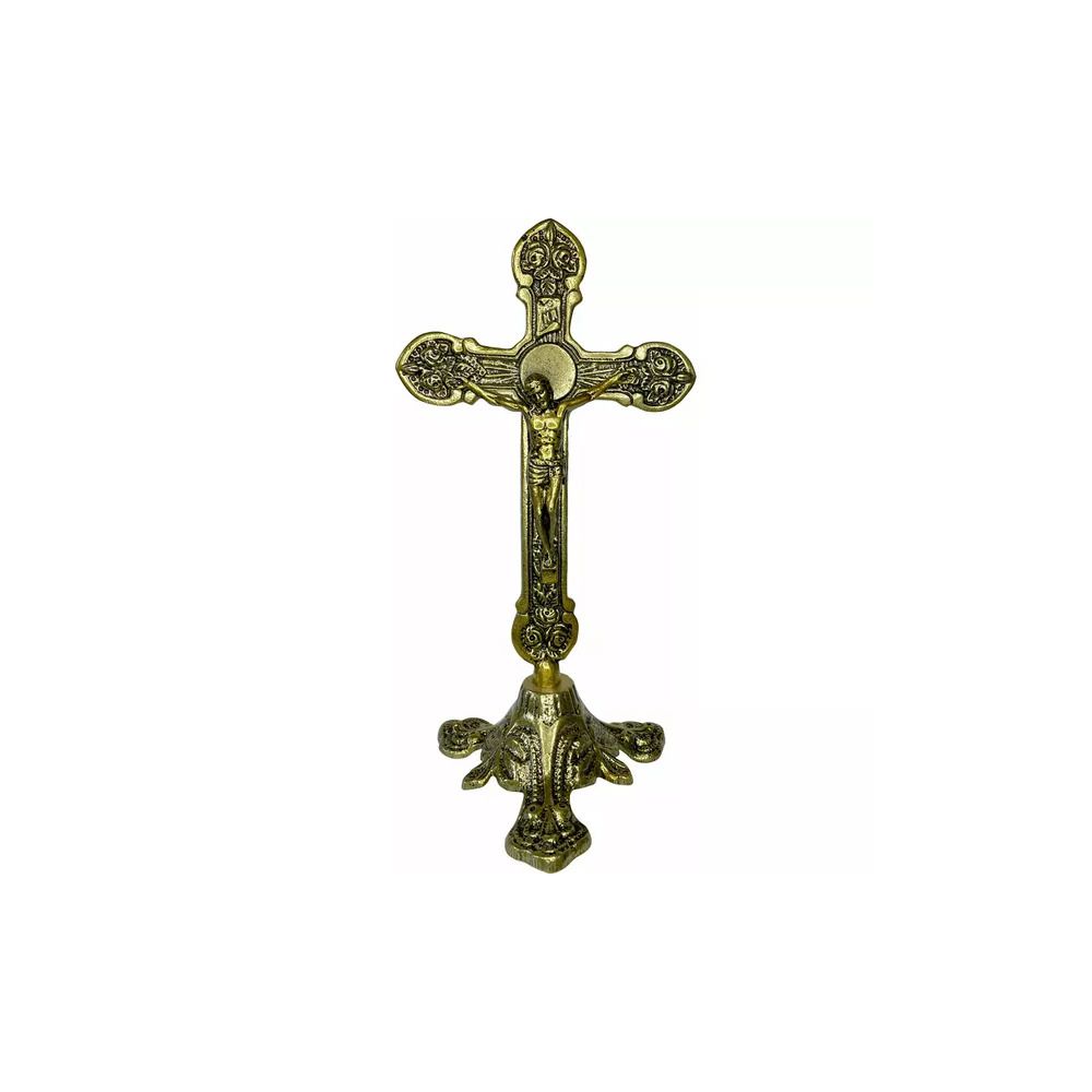 Cruz Crucifixo Metal De Altar Mesa 30 Cm