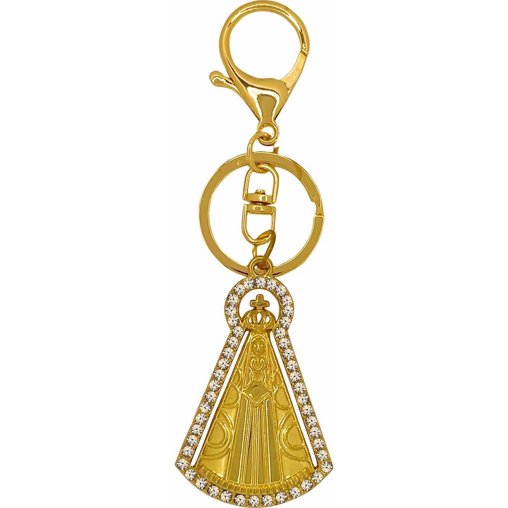 Chaveiro Nossa Senhora Aparecida Dourado Com Strass