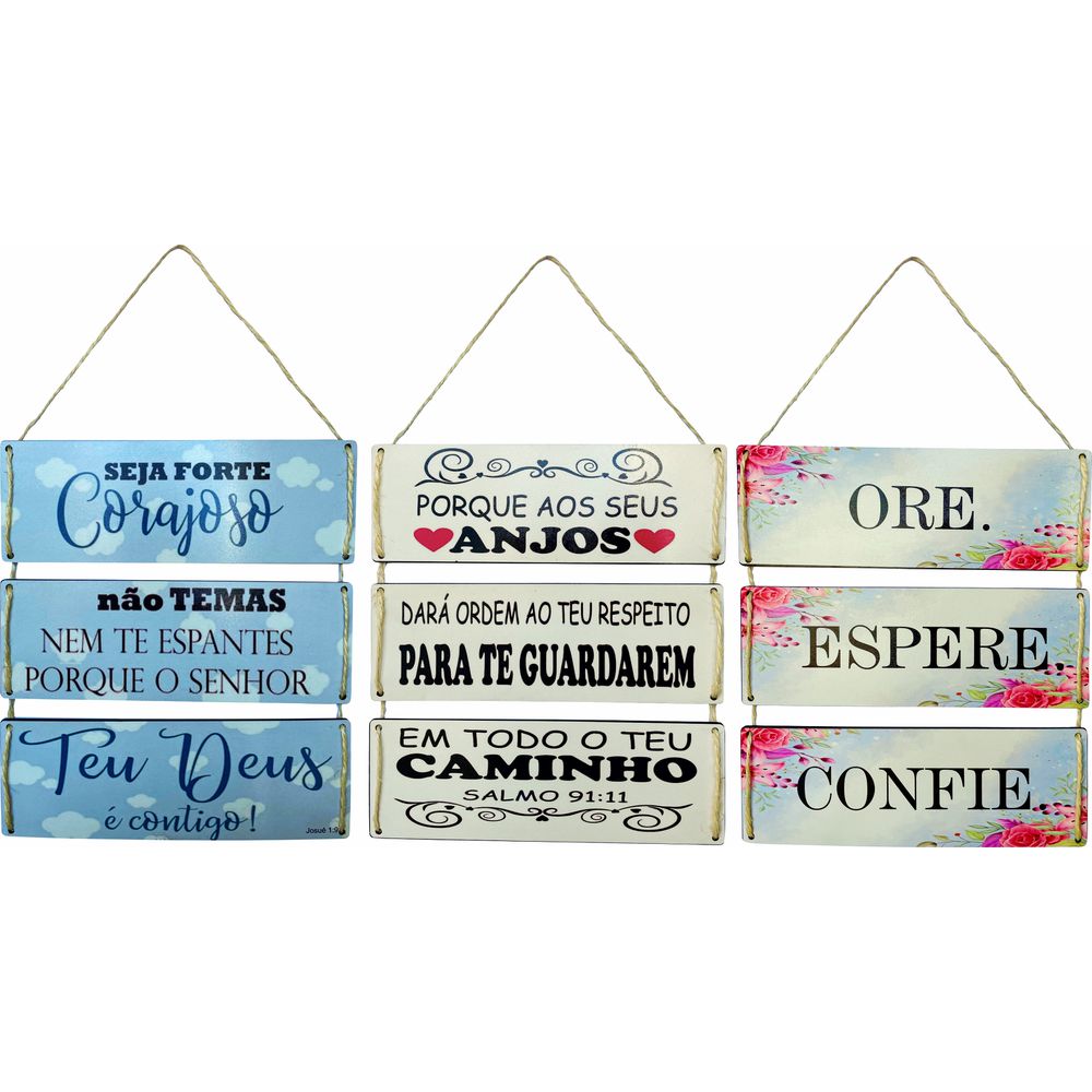 Enfeite Parede Porta Trio Mdf Com Mensagens 28x9,5 Cm