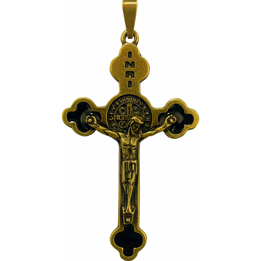 Pingente Crucifixo São Bento Ouro Velho 5,5x3,3cm