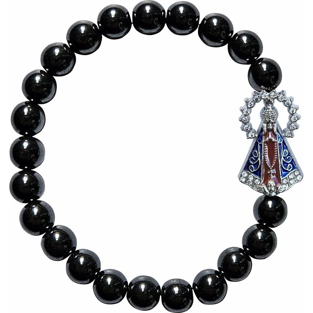 Pulseira Hematita Nossa Senhora Aparecida Com Strass