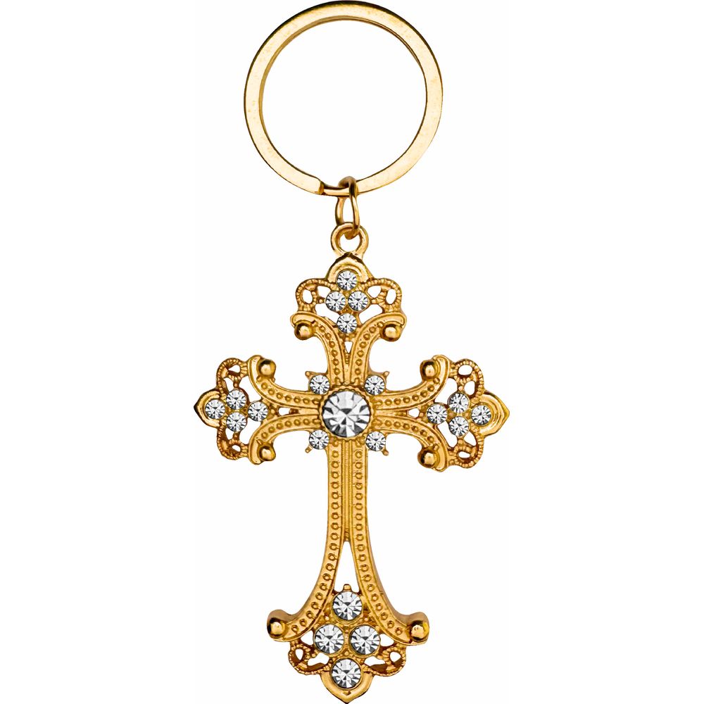 Chaveiro Dourado Cruz Com Strass