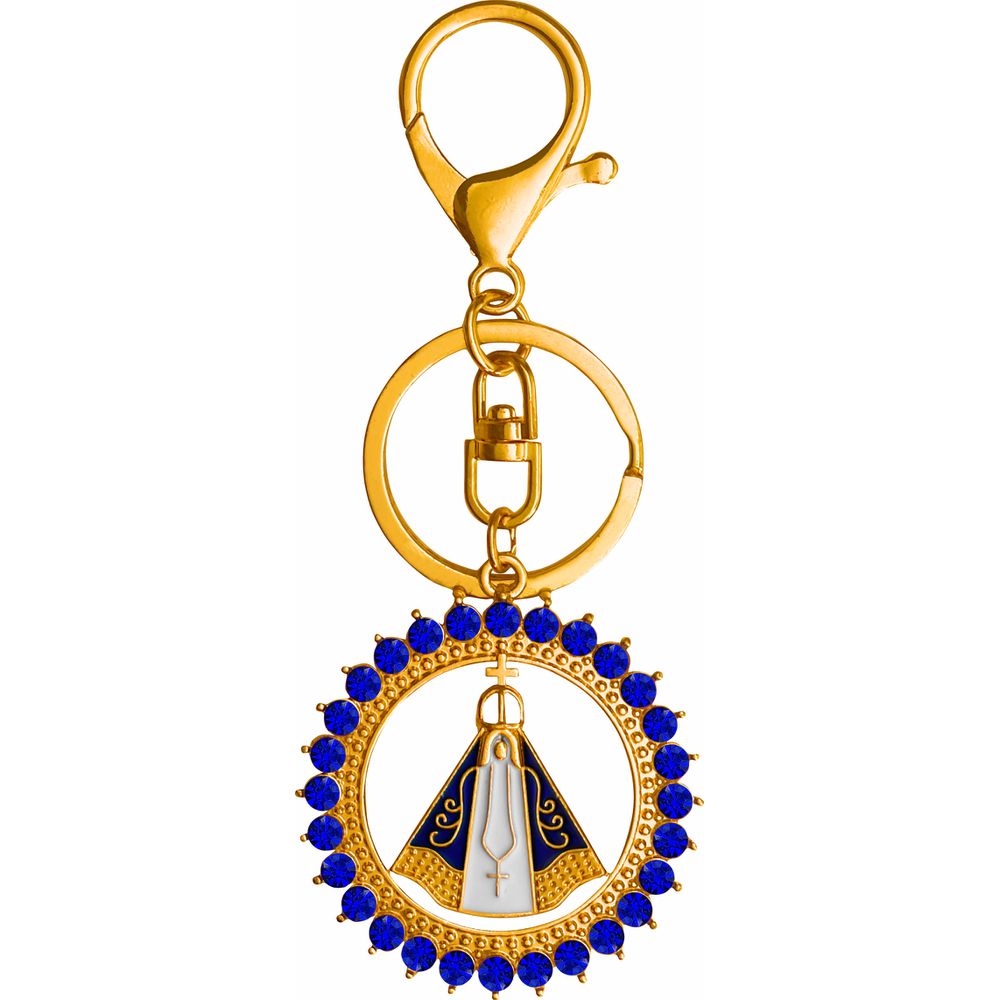 Chaveiro Nossa Senhora Aparecida Redondo Strass Azul