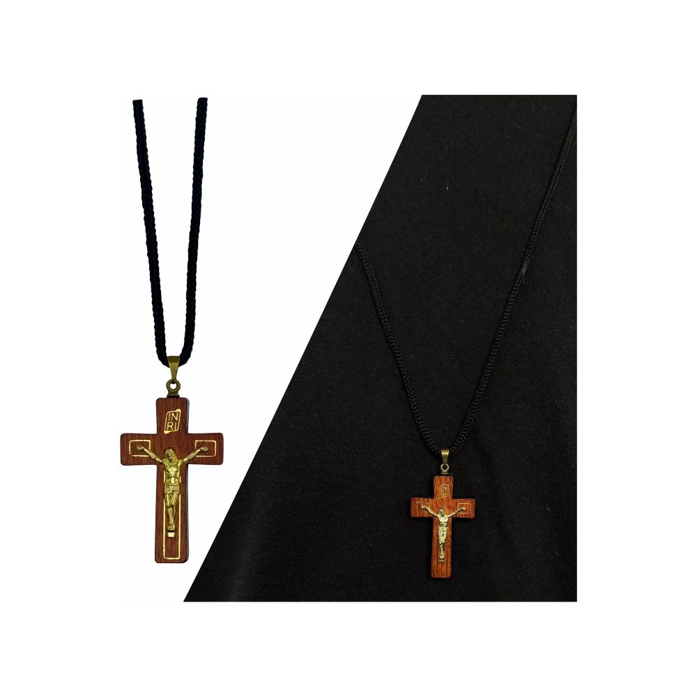 Cordão Cruz Madeira Rogai Por Nós
