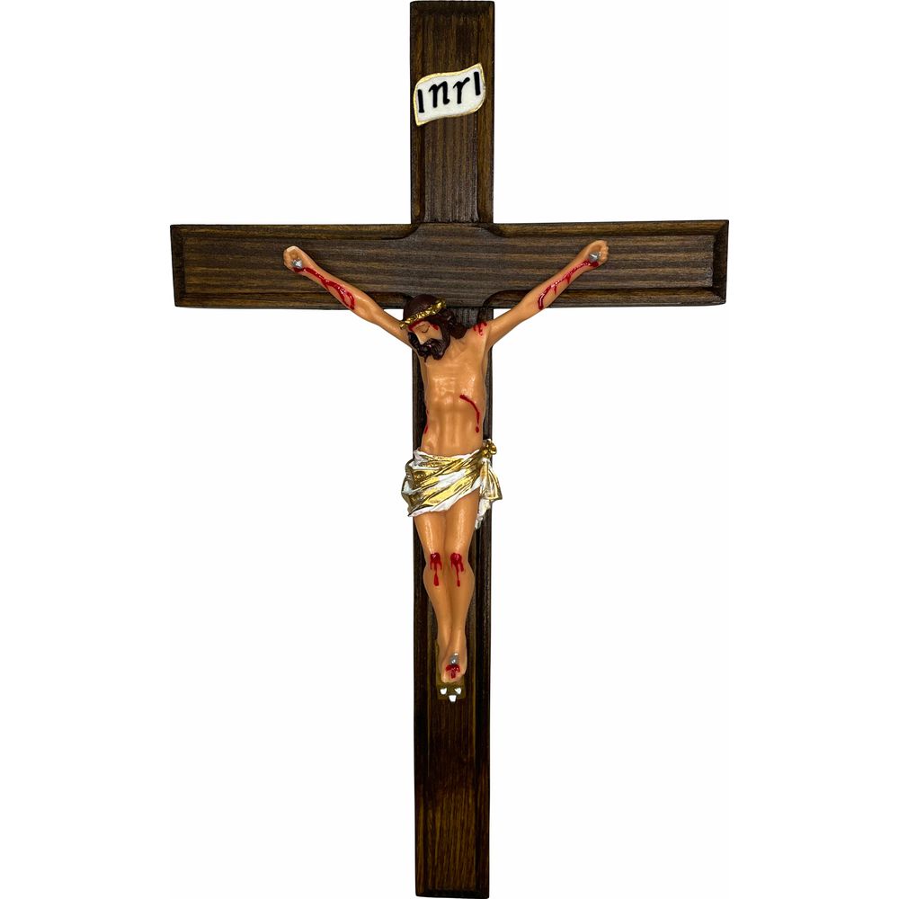 Cruz Crucifixo Parede Madeira Com Jesus Cristo Resina 30cm