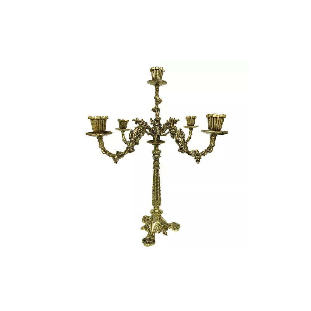 Castiçal Candelabro 5 Velas Metal Dourado Envelhecido