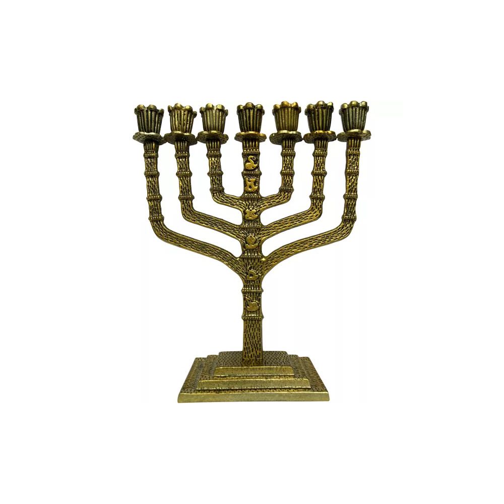 Castiçal Menorá 7 Velas Metal Dourado Envelhecido
