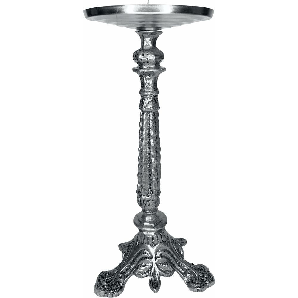 Castiçal 01 Vela 30cm Com Prato Prata Velha - Base Para Vela 11cm