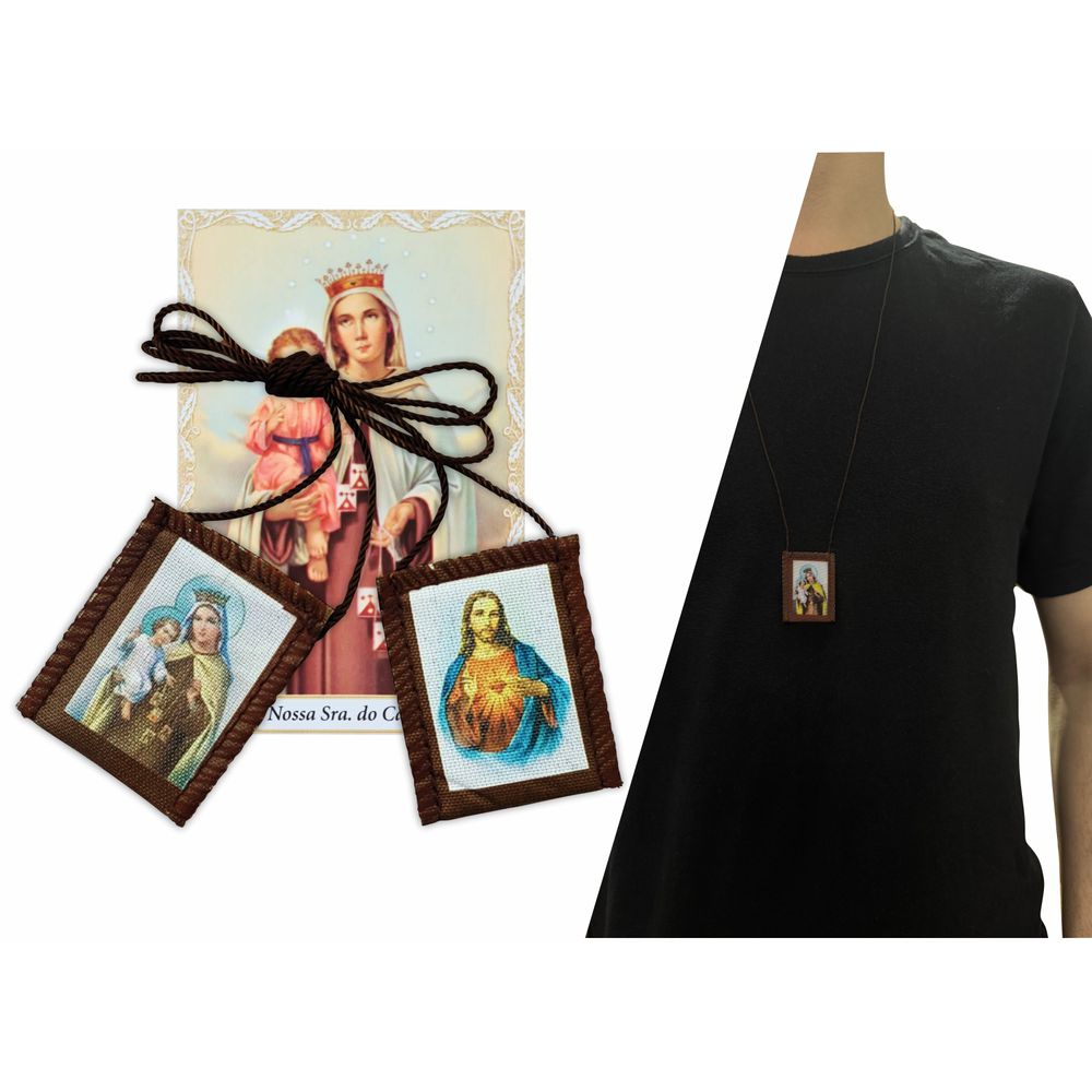 Escapulário Nossa Senhora Do Carmo De Tecido Original Grande 3 x 3,8 Cm