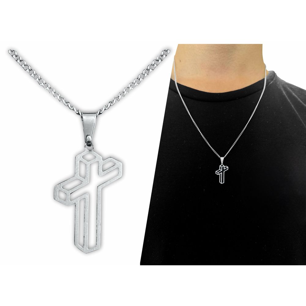 Corrente Com Crucifixo Aço Inox Tridimensional