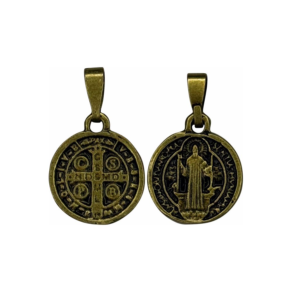 Pingente Medalha São Bento Ouro Velho Pequena 14 Mm