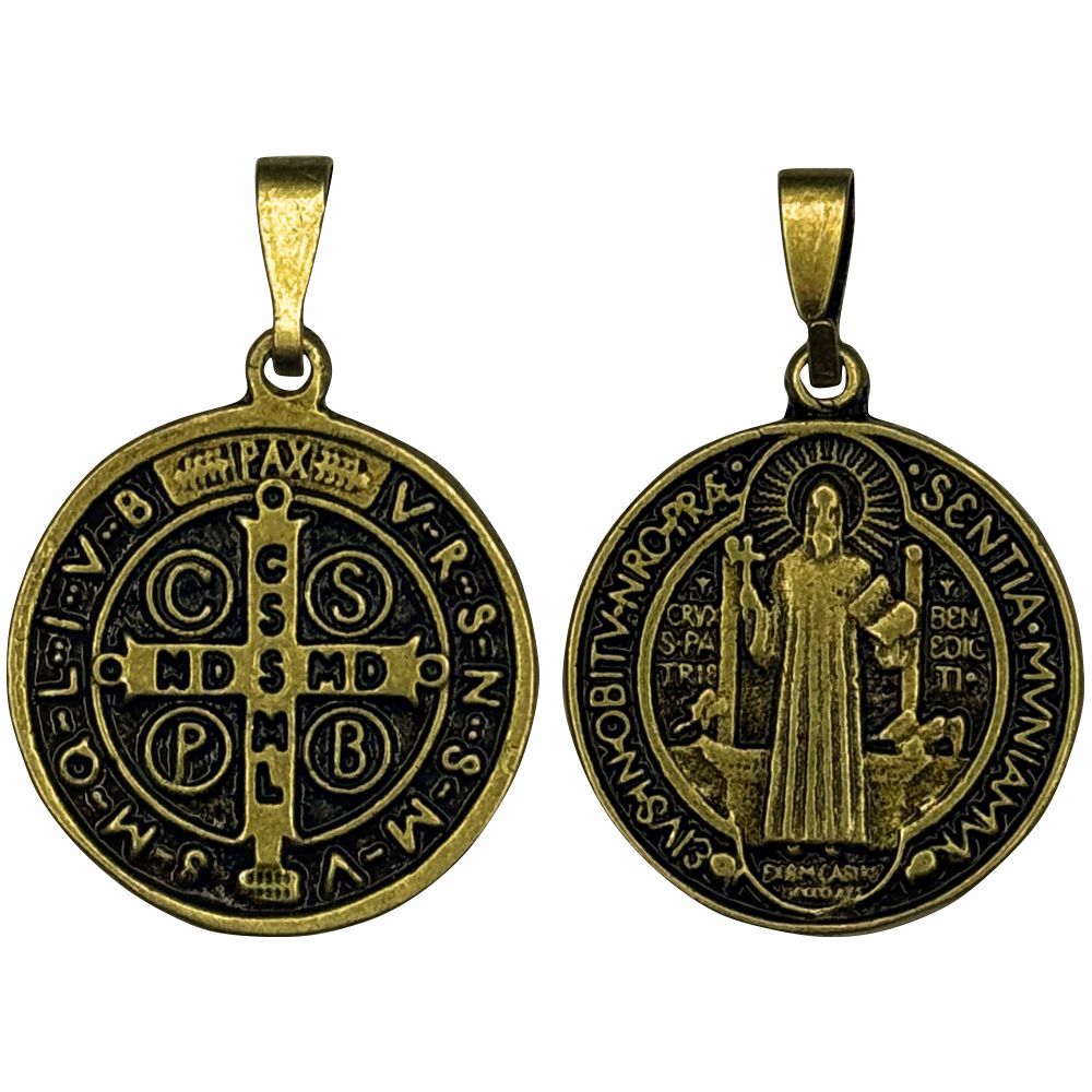 Pingente Medalha SÃo Bento Ouro Velho Pequena 22 Mm