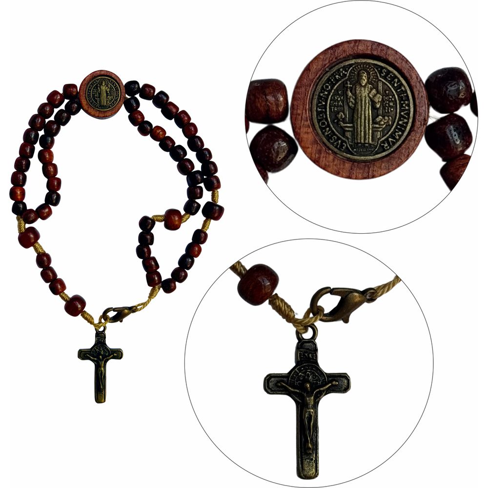 Terço Pulso Pulseira Madeira São Bento Com Aplique (p104)