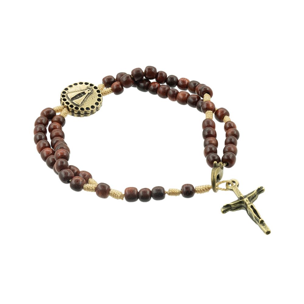 Rosário Terço Pulso Pulseira Madeira Nossa Senhora Aparecida Metal (p73-04)