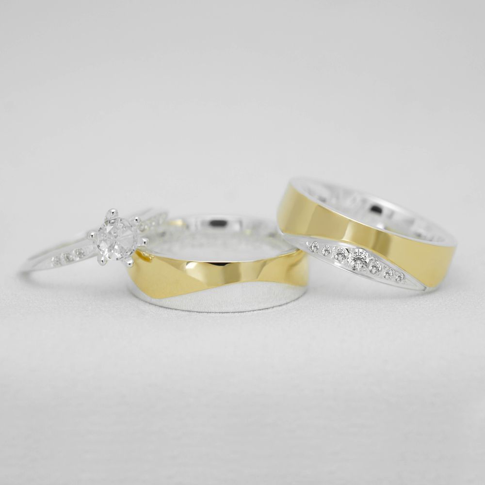 Aliança de noivado e Casamento em Ouro com base em Prata - Combo