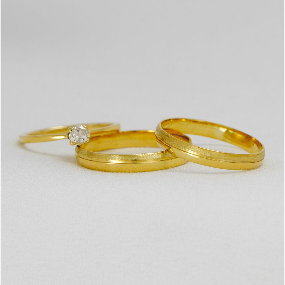 Aliança de Casamento em Ouro Maciço com acabamento polido e diamantado basic elegant - Combo 