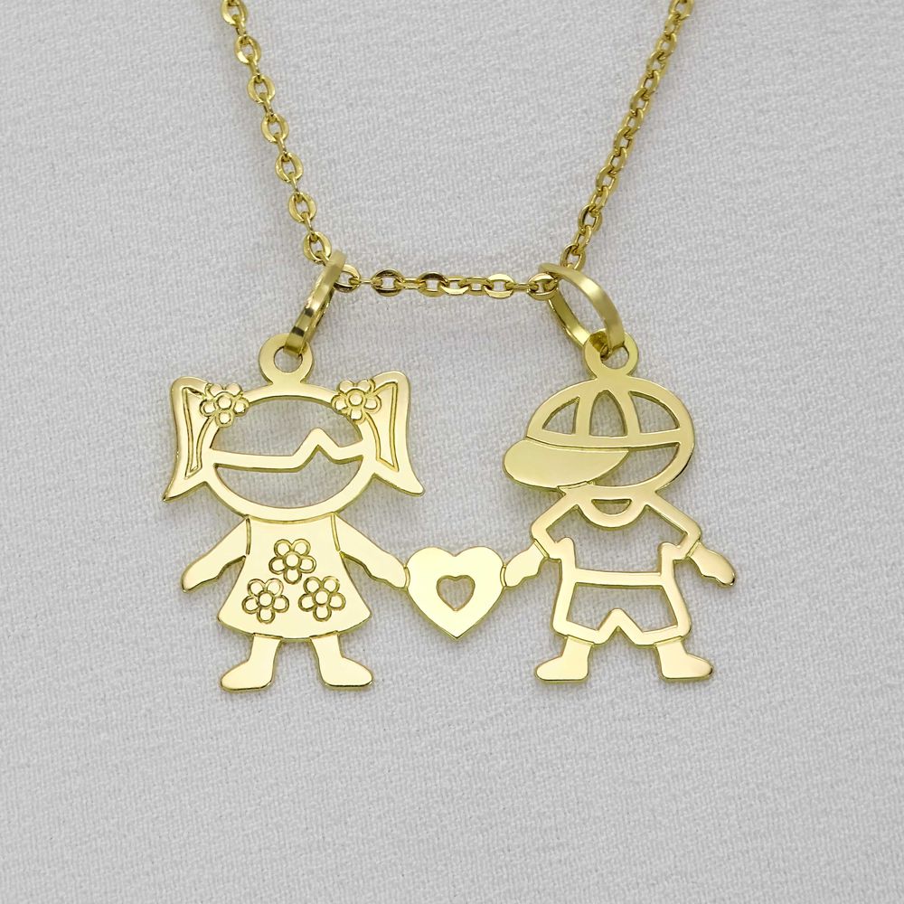 Pingente em Ouro 18k casal de irmãos - Pingente