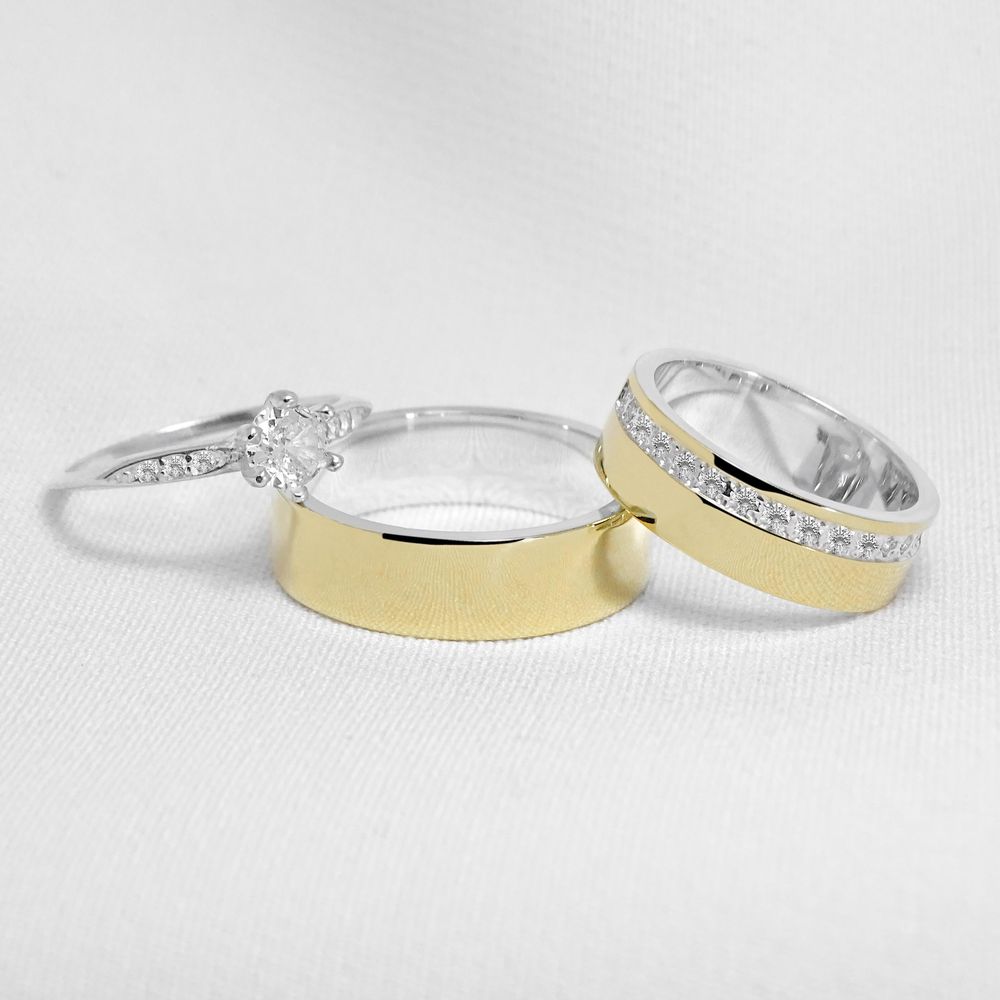 Aliança de Noivado e Casamento Revestida em Ouro 6mm Laser - Combo