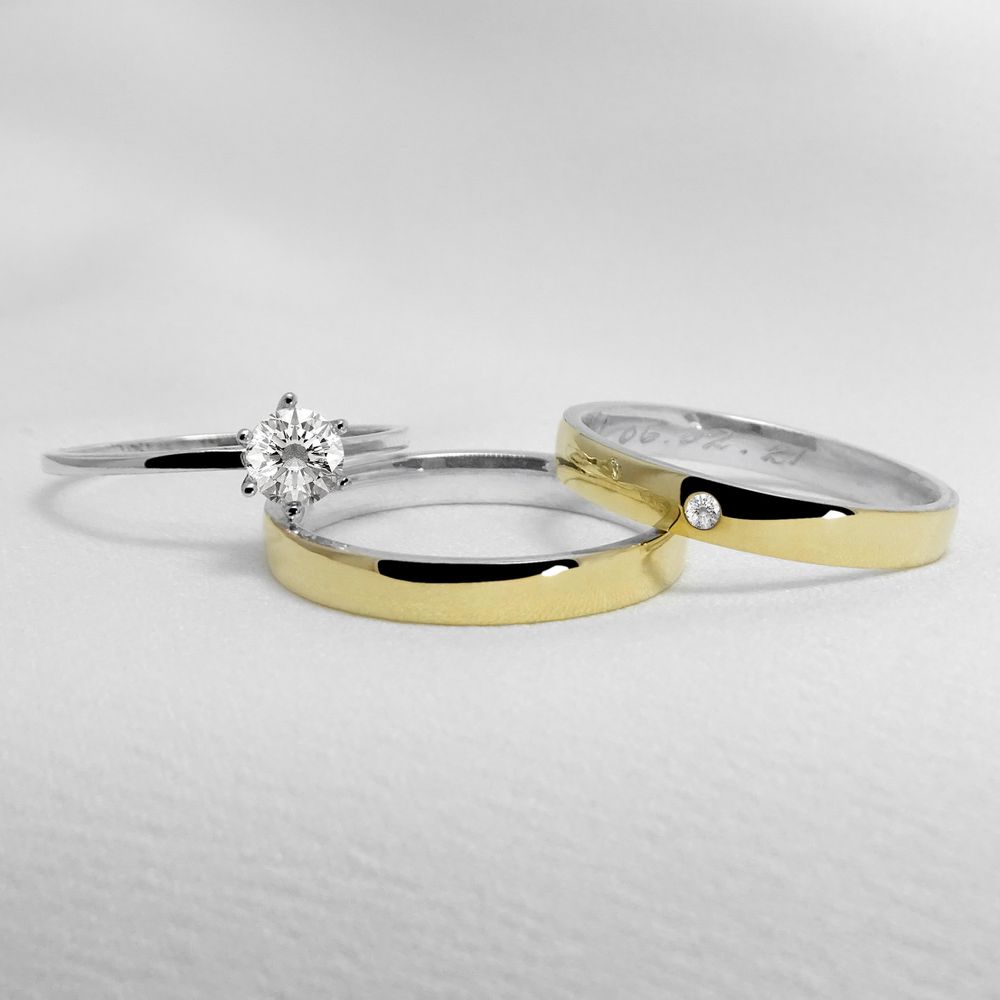 Aliança de Casamento em Ouro e Prata Maciço 3mm Abaulada Diamond Veil - Combo 