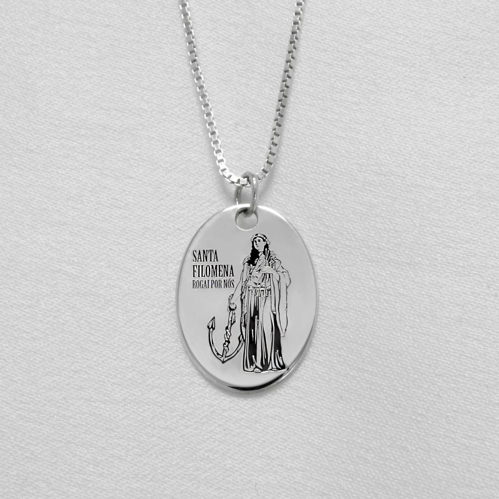 Pingente Oval Santa Filomena em Prata 955