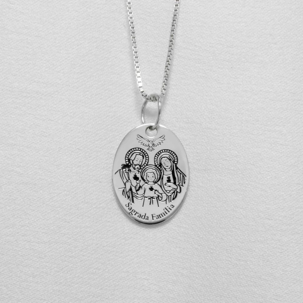Pingente Oval Sagrada Familia em Prata 995