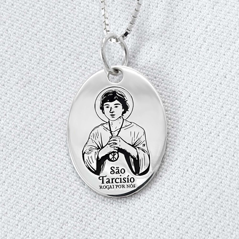 Pingente em Prata 995 Oval de São Tarcisío 