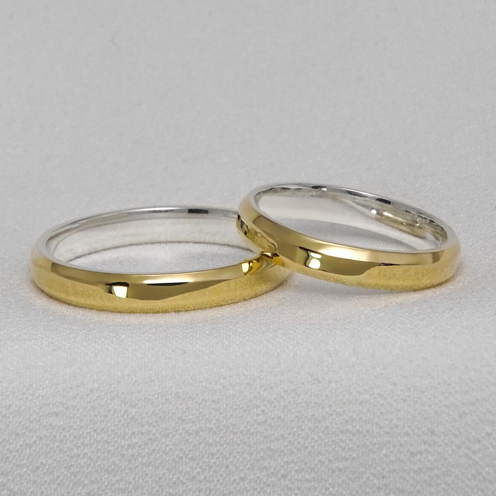 Aliança de Noivado e Casamento em Ouro e Prata Chanfrada Sapphire Promise - Par