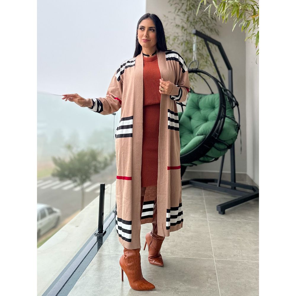 Cardigan Cleo Tricot Caramelo Listrado 