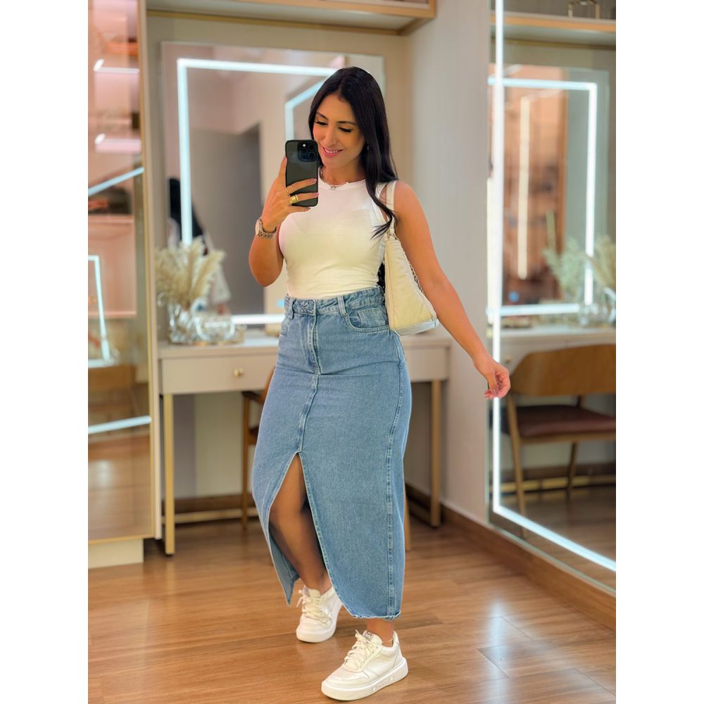 Saia Rebeca Jeans Jeans Claro