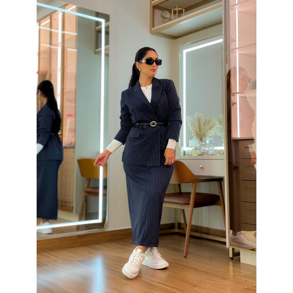 Conjunto Charlotte Risca De Giz Azul Marinho