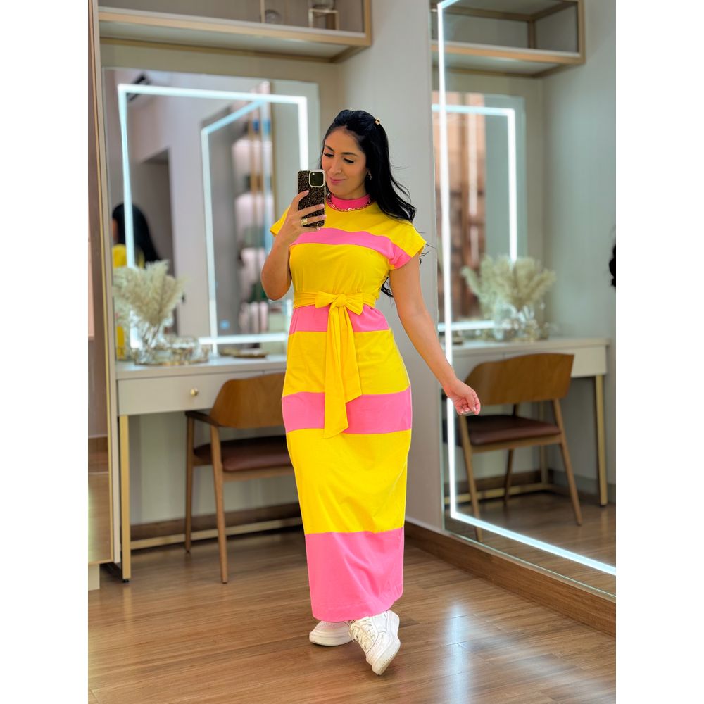 Vestido Bianca Amarelo E Rosa