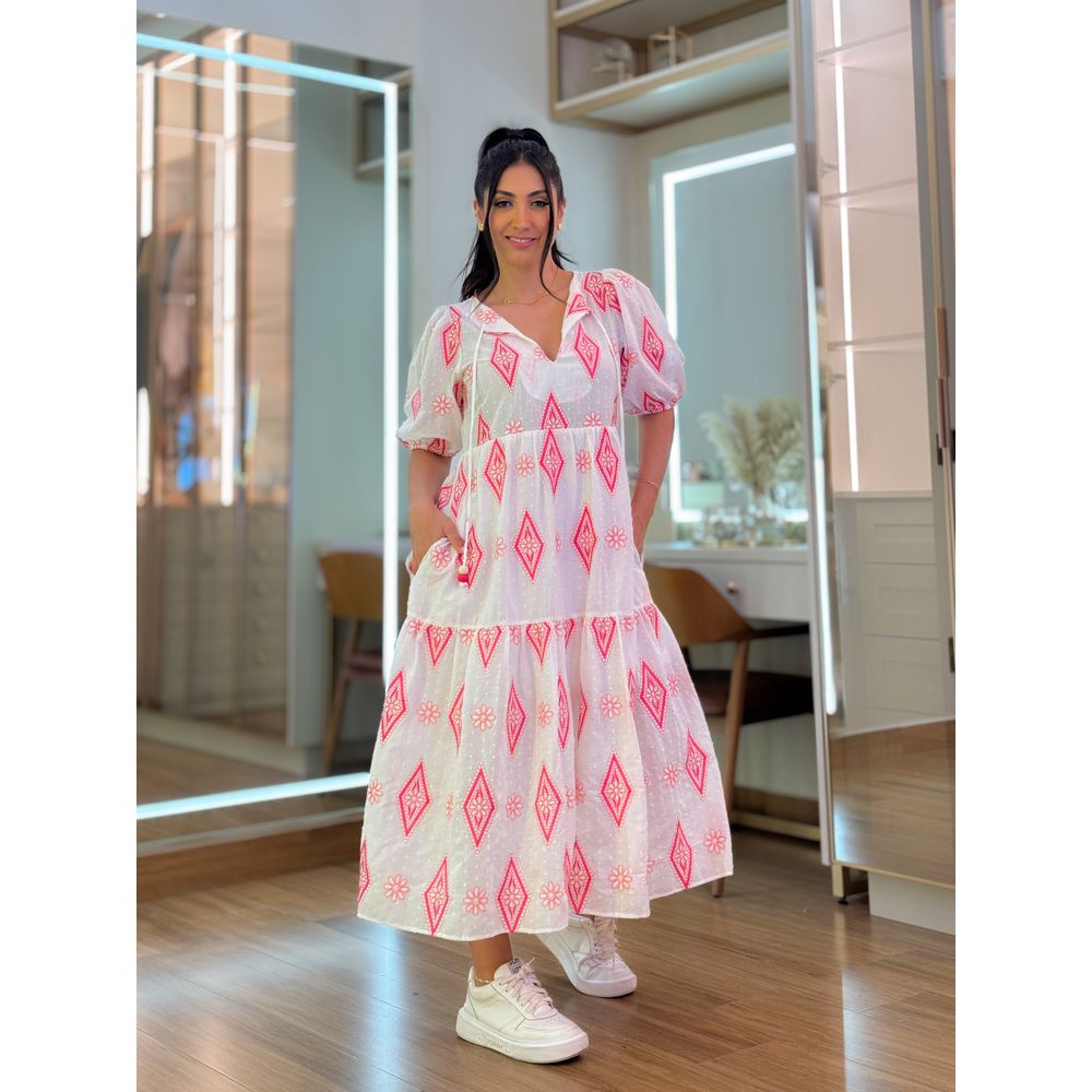 Vestido Jessica Branco E Rosa