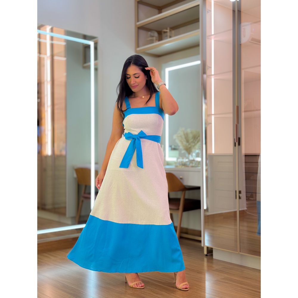 Vestido Mia Azul E Areia