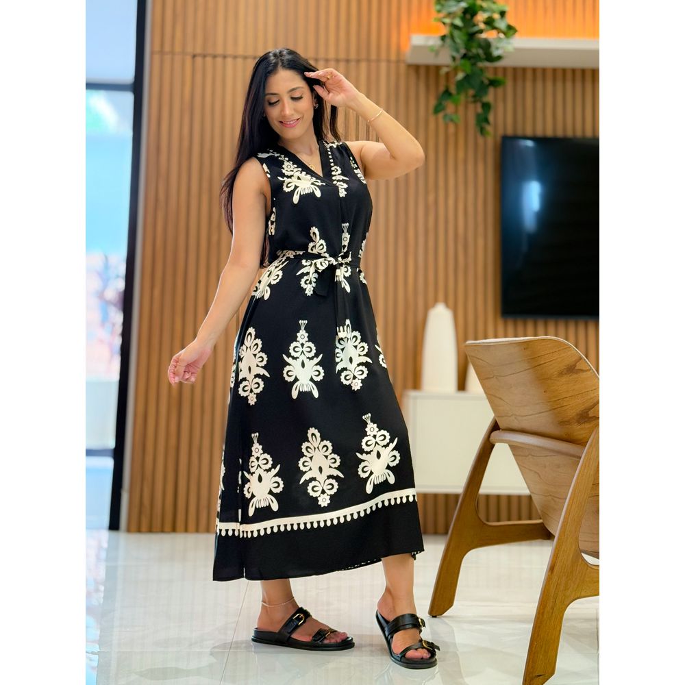 Vestido Emili Preto E Off White