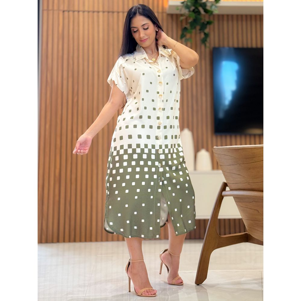 Vestido Sonia Verde E Off White