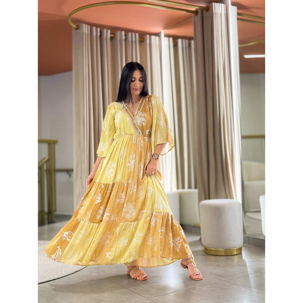 Vestido Eduarda Amarelo E Caramelo