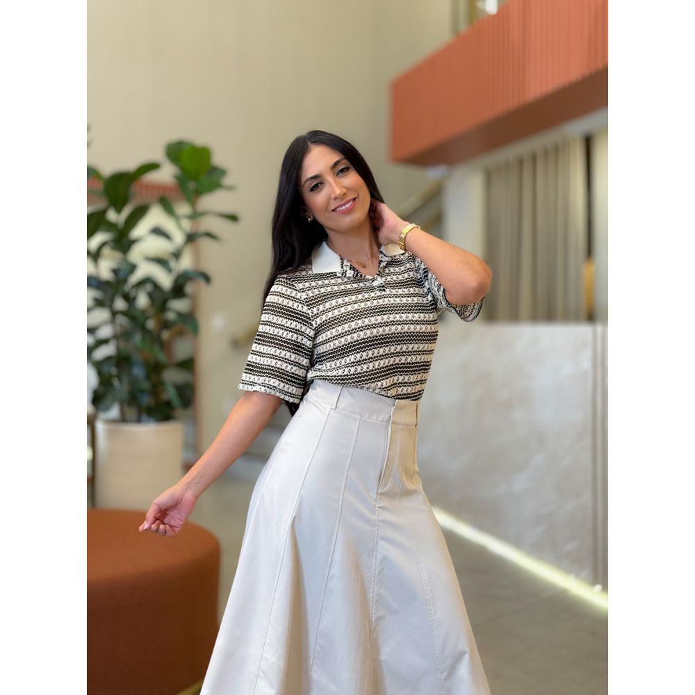 Blusa Rebeca Off White E Preto