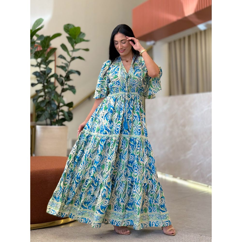 Vestido Milene Verde E Azul