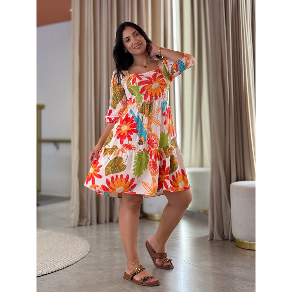 Vestido Marina Estampado Arara Off White
