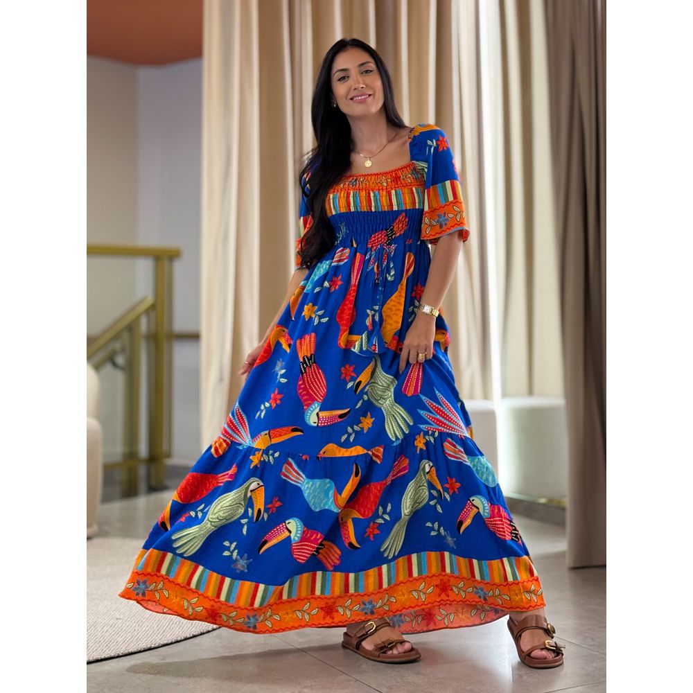 Vestido Paloma Estampado Azul Tucano