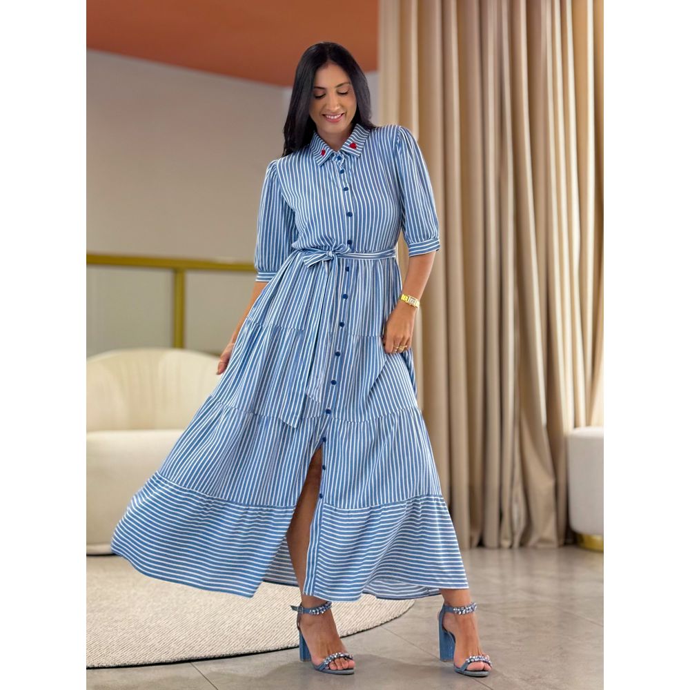 Vestido Laisa Azul E Branco