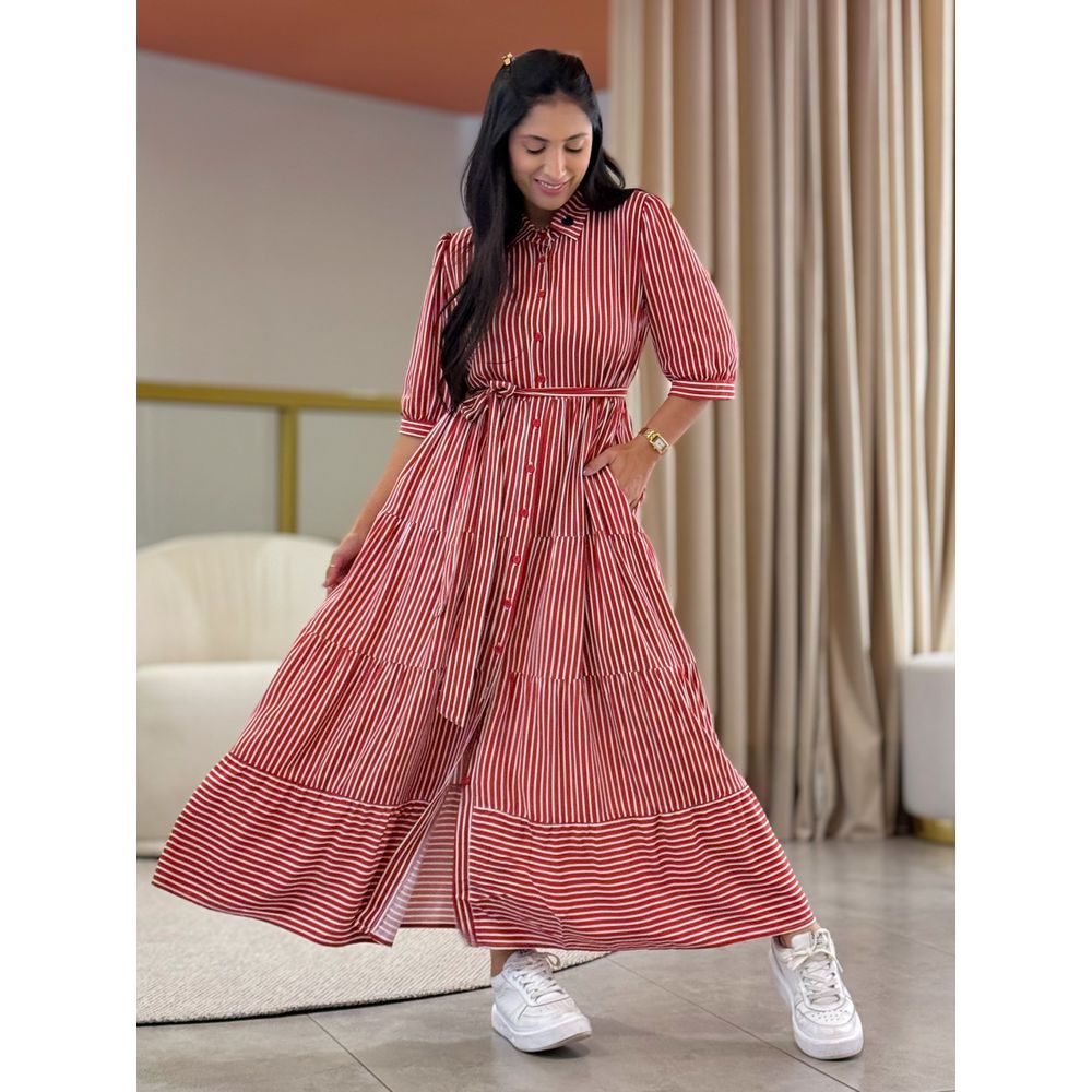 Vestido Laisa Vermelho E Branco