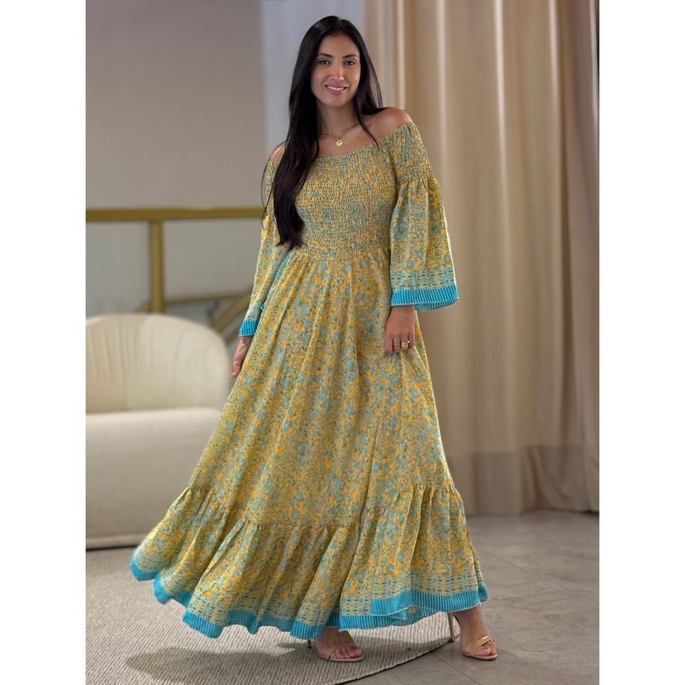 Vestido Maria Julia Amarelo E Verde