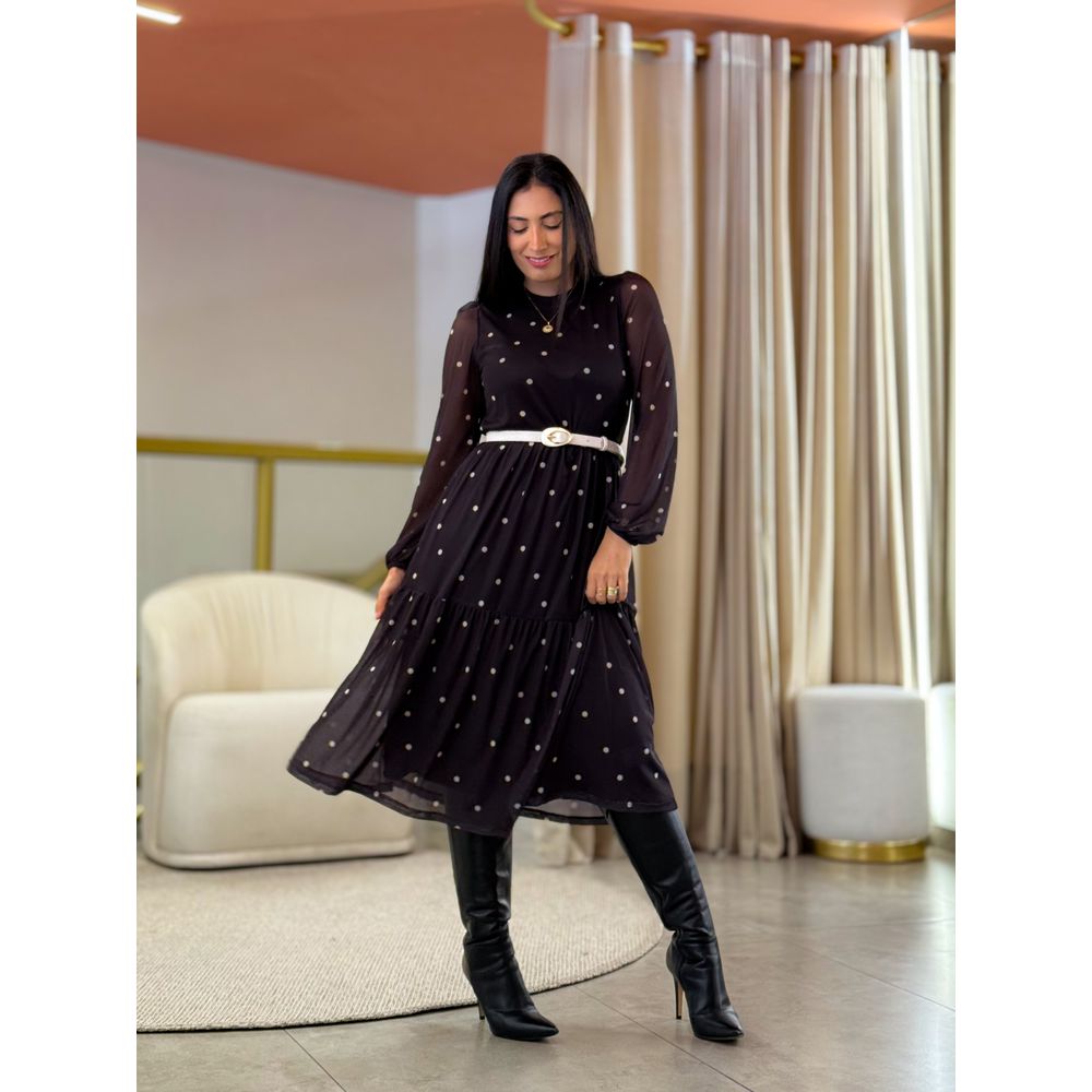 Vestido Maia Poá Preto E Branco