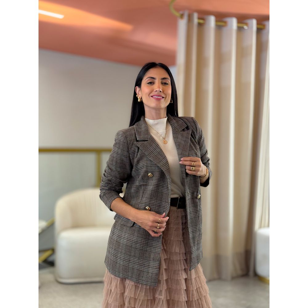 Blazer Rebeca Xadrez Marrom
