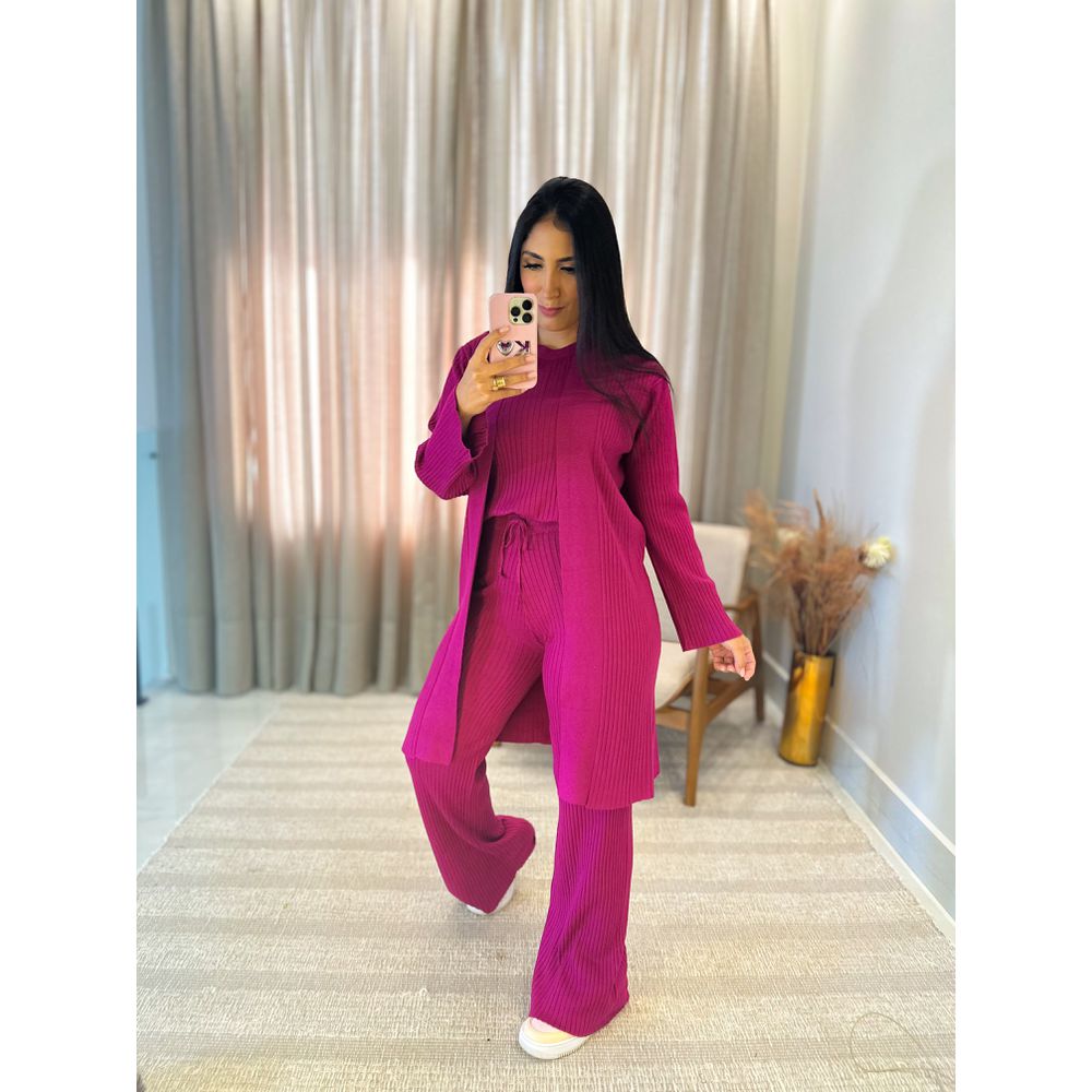 Conjunto Valentina Tricot 3 Peças Fucsia