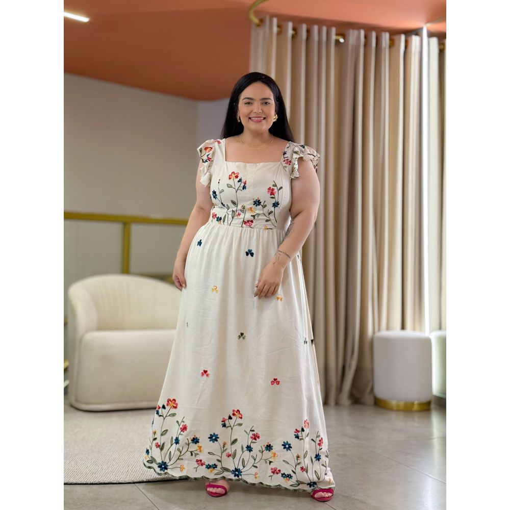 Vestido Plus Taynara Cru Linho