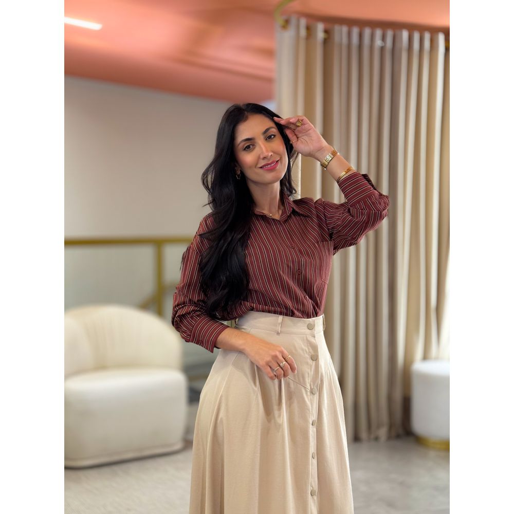 Camisa Cleo Marsala E Marrom