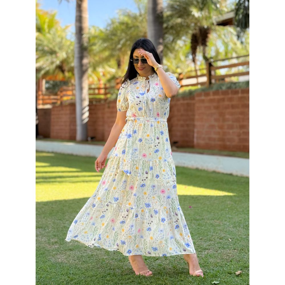 Vestido Violeta Amarelo Floral