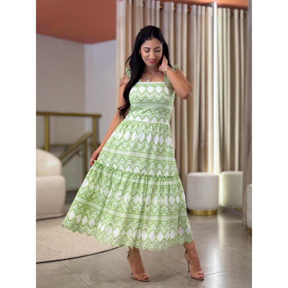 Vestido Mari Verde E Branco